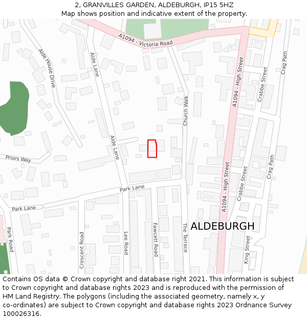 2, GRANVILLES GARDEN, ALDEBURGH, IP15 5HZ: Location map and indicative extent of plot