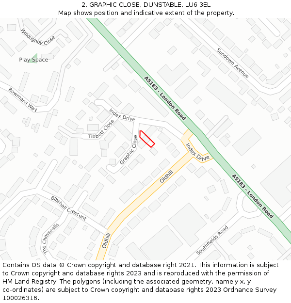 2, GRAPHIC CLOSE, DUNSTABLE, LU6 3EL: Location map and indicative extent of plot