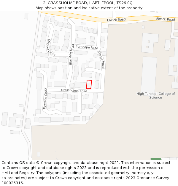 2, GRASSHOLME ROAD, HARTLEPOOL, TS26 0QH: Location map and indicative extent of plot