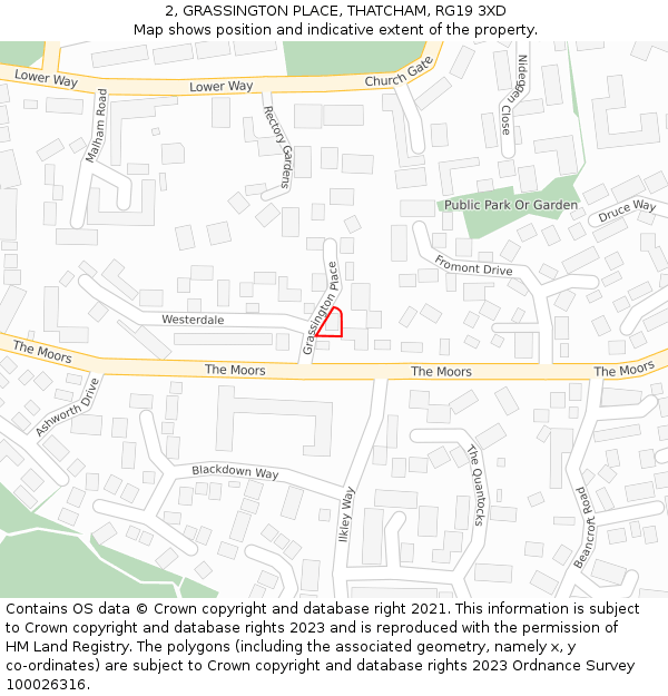 2, GRASSINGTON PLACE, THATCHAM, RG19 3XD: Location map and indicative extent of plot