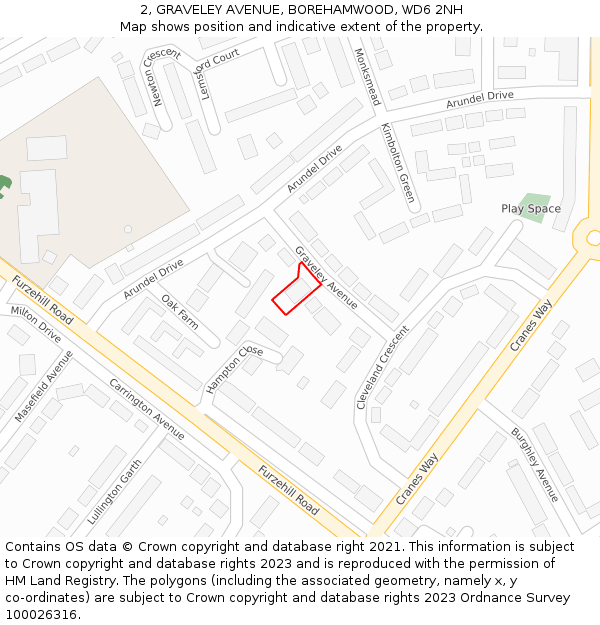 2, GRAVELEY AVENUE, BOREHAMWOOD, WD6 2NH: Location map and indicative extent of plot