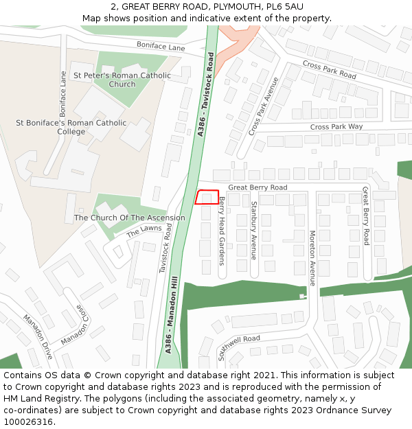 2, GREAT BERRY ROAD, PLYMOUTH, PL6 5AU: Location map and indicative extent of plot