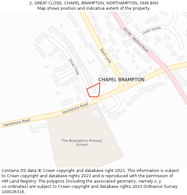 2, GREAT CLOSE, CHAPEL BRAMPTON, NORTHAMPTON, NN6 8AN: Location map and indicative extent of plot