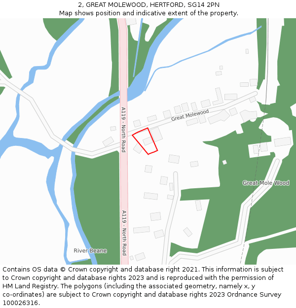 2, GREAT MOLEWOOD, HERTFORD, SG14 2PN: Location map and indicative extent of plot