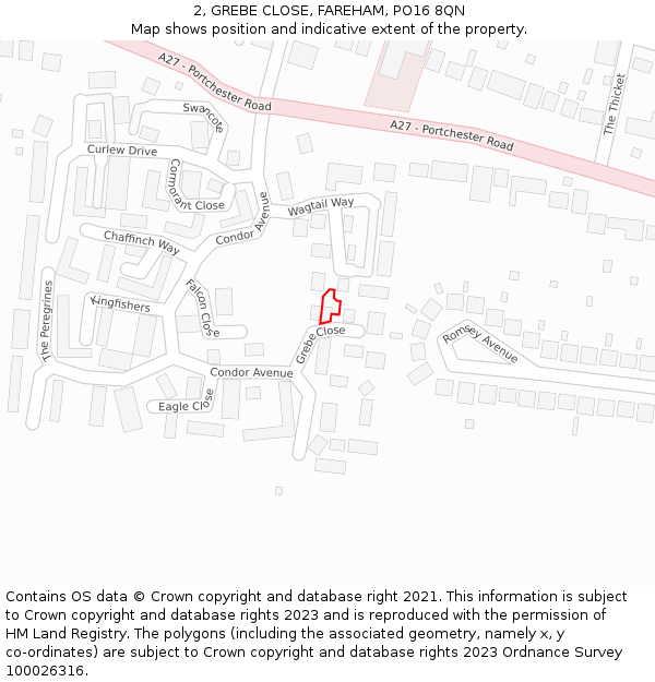 2, GREBE CLOSE, FAREHAM, PO16 8QN: Location map and indicative extent of plot