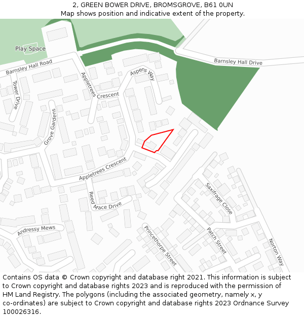 2, GREEN BOWER DRIVE, BROMSGROVE, B61 0UN: Location map and indicative extent of plot