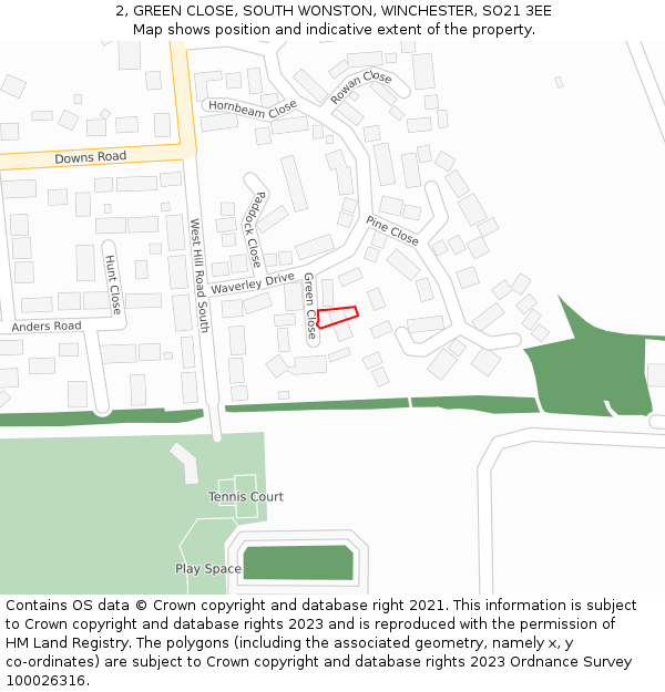 2, GREEN CLOSE, SOUTH WONSTON, WINCHESTER, SO21 3EE: Location map and indicative extent of plot