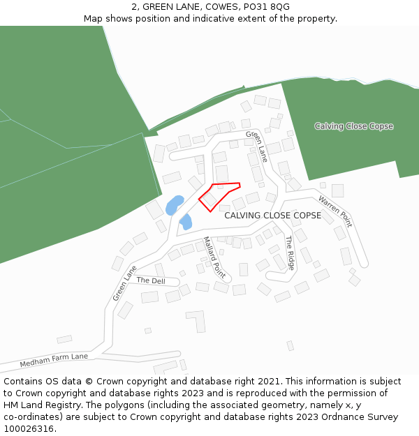 2, GREEN LANE, COWES, PO31 8QG: Location map and indicative extent of plot