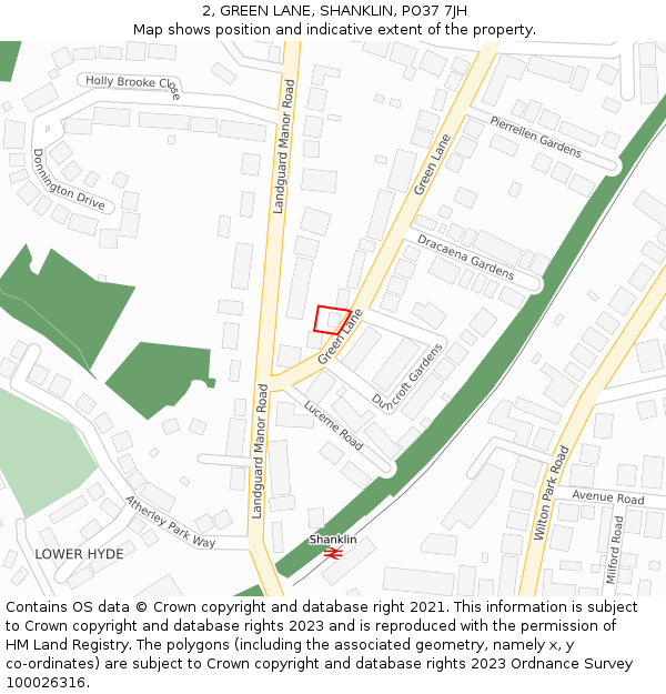 2, GREEN LANE, SHANKLIN, PO37 7JH: Location map and indicative extent of plot