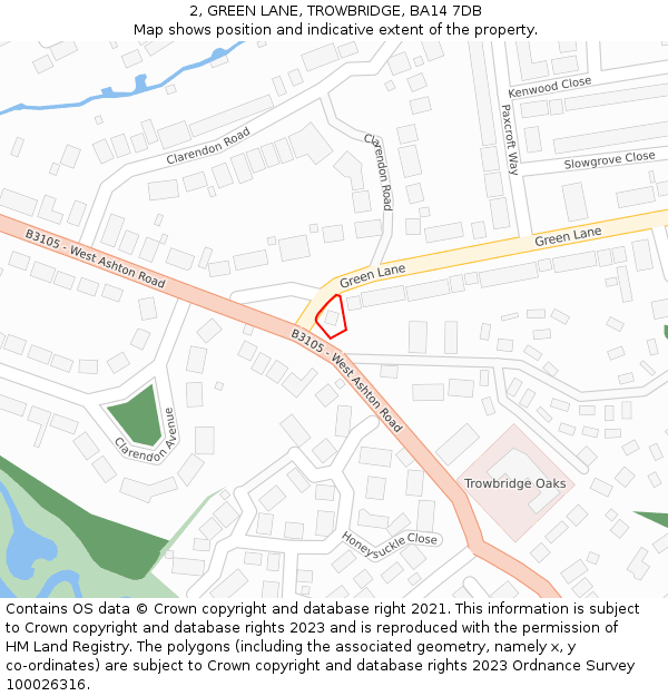 2, GREEN LANE, TROWBRIDGE, BA14 7DB: Location map and indicative extent of plot