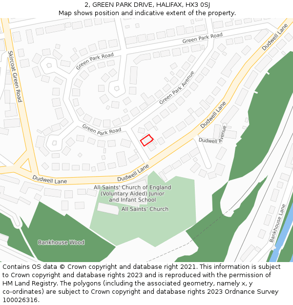 2, GREEN PARK DRIVE, HALIFAX, HX3 0SJ: Location map and indicative extent of plot