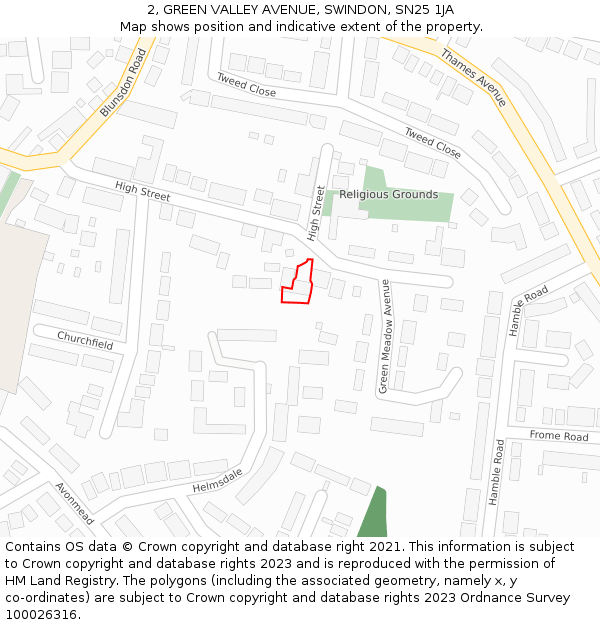 2, GREEN VALLEY AVENUE, SWINDON, SN25 1JA: Location map and indicative extent of plot