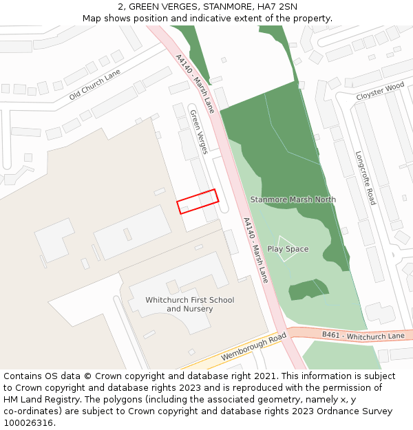 2, GREEN VERGES, STANMORE, HA7 2SN: Location map and indicative extent of plot