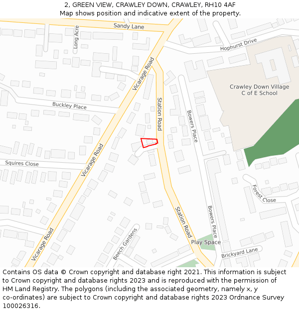 2, GREEN VIEW, CRAWLEY DOWN, CRAWLEY, RH10 4AF: Location map and indicative extent of plot