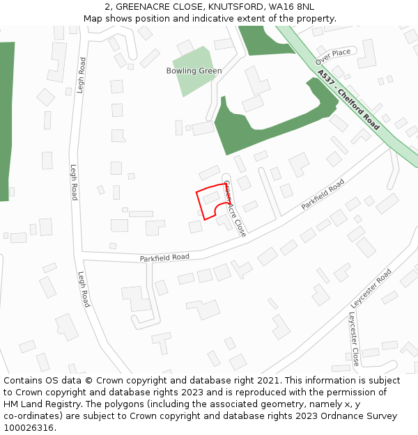 2, GREENACRE CLOSE, KNUTSFORD, WA16 8NL: Location map and indicative extent of plot