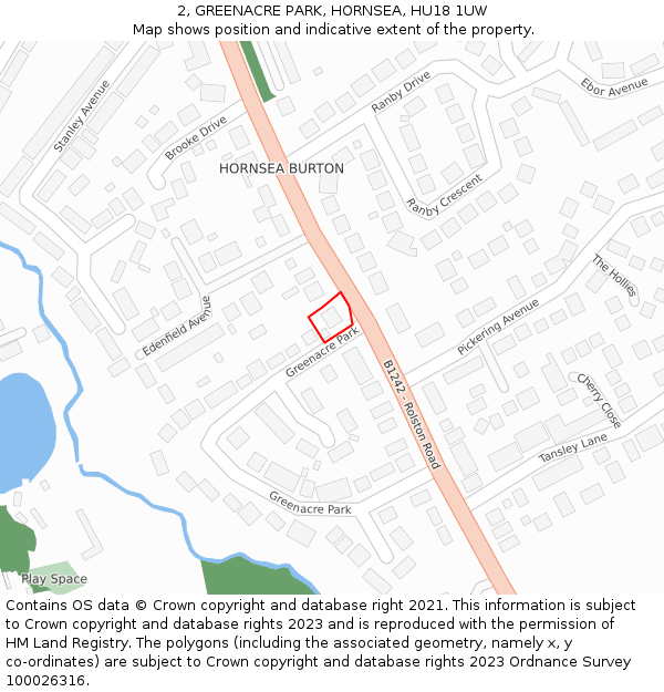 2, GREENACRE PARK, HORNSEA, HU18 1UW: Location map and indicative extent of plot