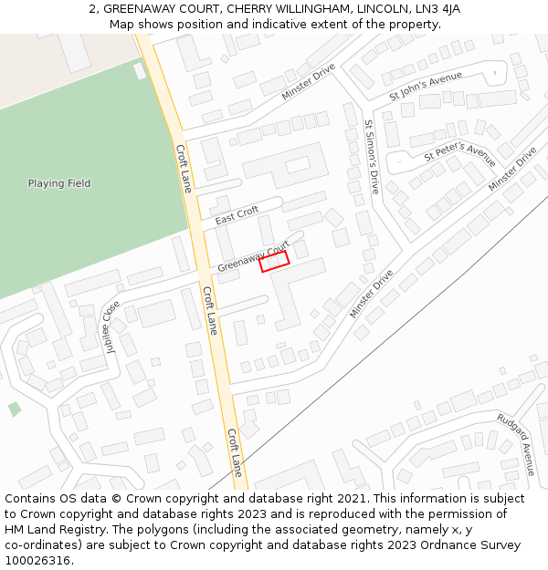 2, GREENAWAY COURT, CHERRY WILLINGHAM, LINCOLN, LN3 4JA: Location map and indicative extent of plot