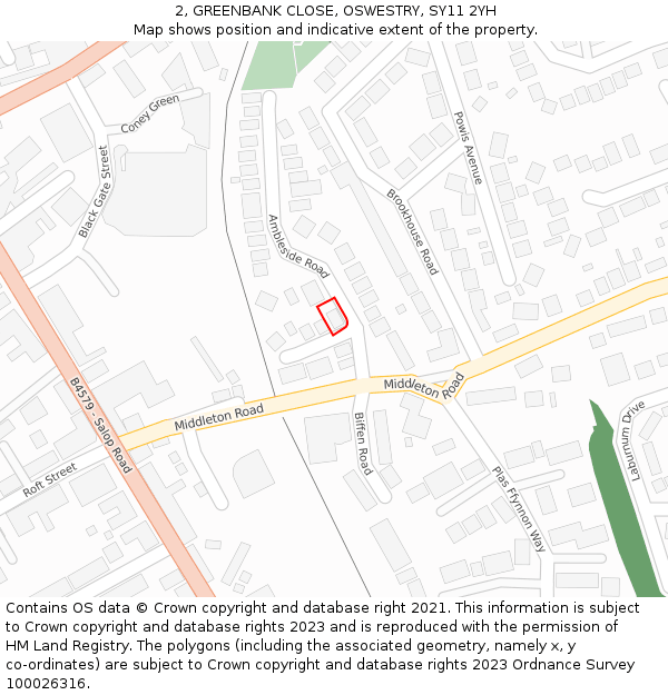 2, GREENBANK CLOSE, OSWESTRY, SY11 2YH: Location map and indicative extent of plot