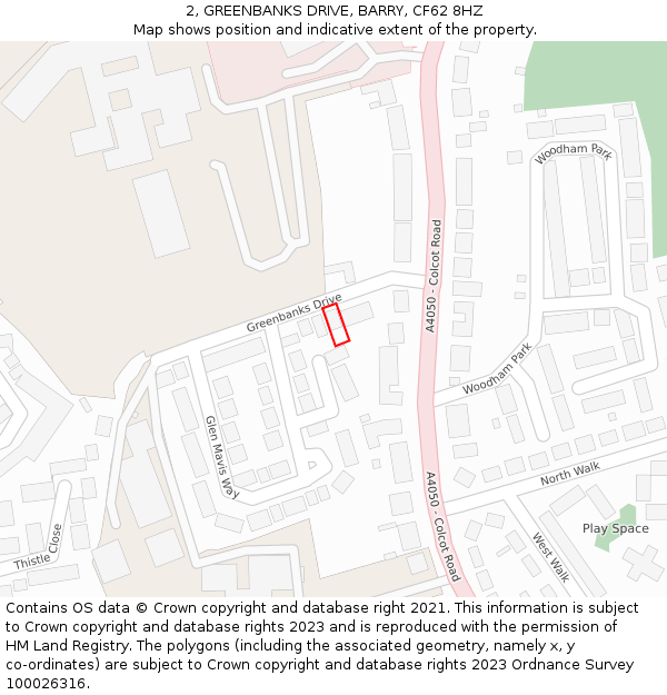 2, GREENBANKS DRIVE, BARRY, CF62 8HZ: Location map and indicative extent of plot