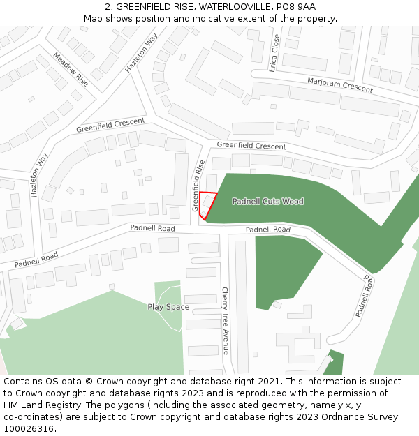 2, GREENFIELD RISE, WATERLOOVILLE, PO8 9AA: Location map and indicative extent of plot