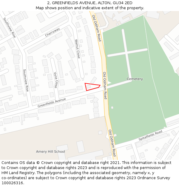 2, GREENFIELDS AVENUE, ALTON, GU34 2ED: Location map and indicative extent of plot