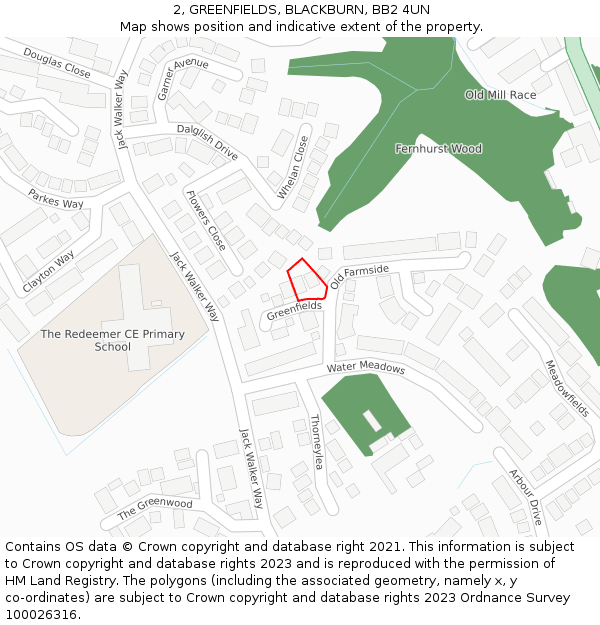 2, GREENFIELDS, BLACKBURN, BB2 4UN: Location map and indicative extent of plot