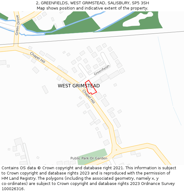 2, GREENFIELDS, WEST GRIMSTEAD, SALISBURY, SP5 3SH: Location map and indicative extent of plot