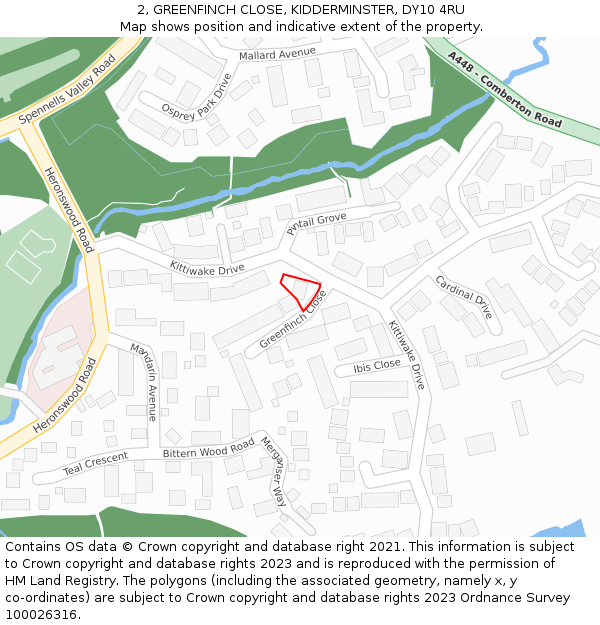 2, GREENFINCH CLOSE, KIDDERMINSTER, DY10 4RU: Location map and indicative extent of plot
