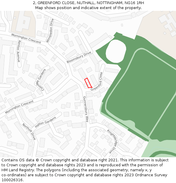 2, GREENFORD CLOSE, NUTHALL, NOTTINGHAM, NG16 1RH: Location map and indicative extent of plot