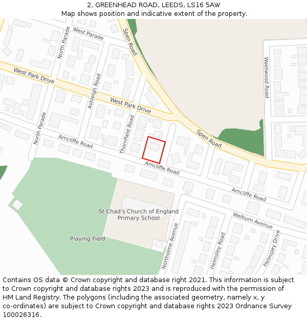 2, GREENHEAD ROAD, LEEDS, LS16 5AW: Location map and indicative extent of plot