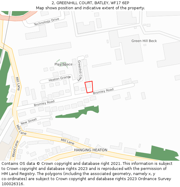 2, GREENHILL COURT, BATLEY, WF17 6EP: Location map and indicative extent of plot