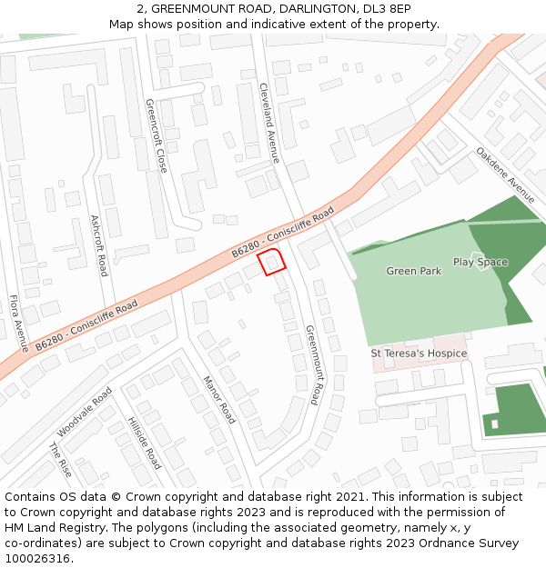 2, GREENMOUNT ROAD, DARLINGTON, DL3 8EP: Location map and indicative extent of plot