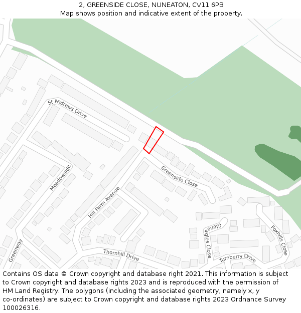 2, GREENSIDE CLOSE, NUNEATON, CV11 6PB: Location map and indicative extent of plot