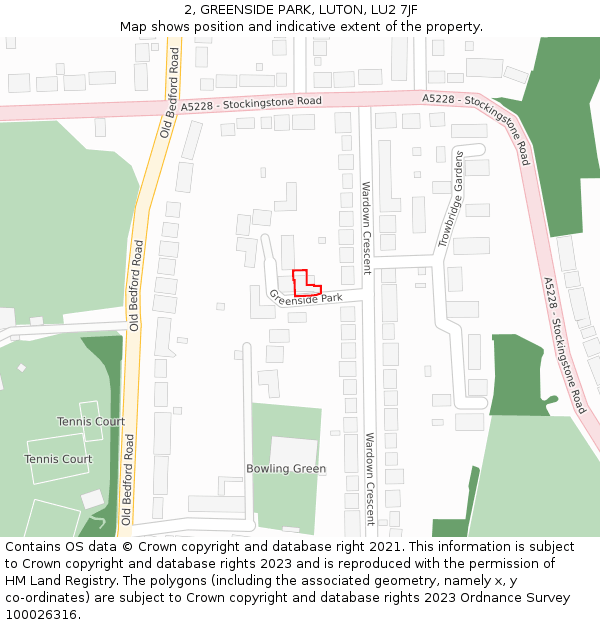 2, GREENSIDE PARK, LUTON, LU2 7JF: Location map and indicative extent of plot