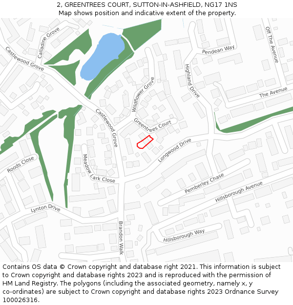 2, GREENTREES COURT, SUTTON-IN-ASHFIELD, NG17 1NS: Location map and indicative extent of plot