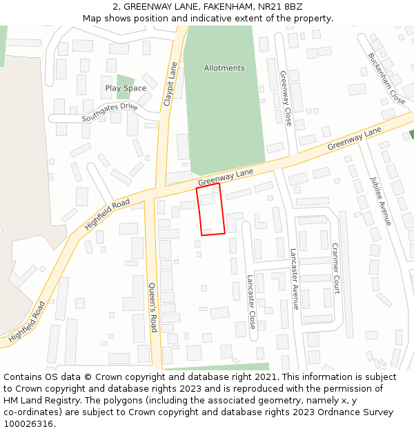 2, GREENWAY LANE, FAKENHAM, NR21 8BZ: Location map and indicative extent of plot