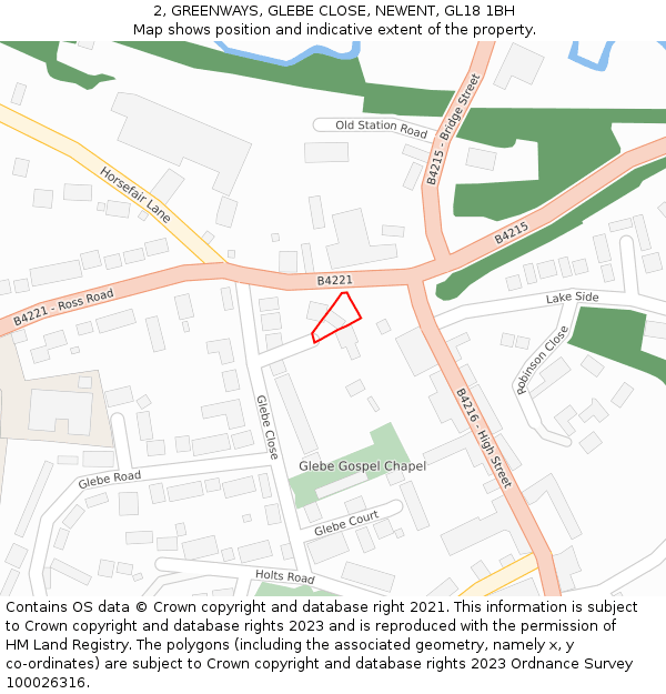 2, GREENWAYS, GLEBE CLOSE, NEWENT, GL18 1BH: Location map and indicative extent of plot