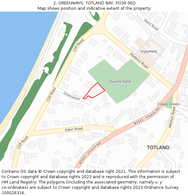 2, GREENWAYS, TOTLAND BAY, PO39 0ED: Location map and indicative extent of plot