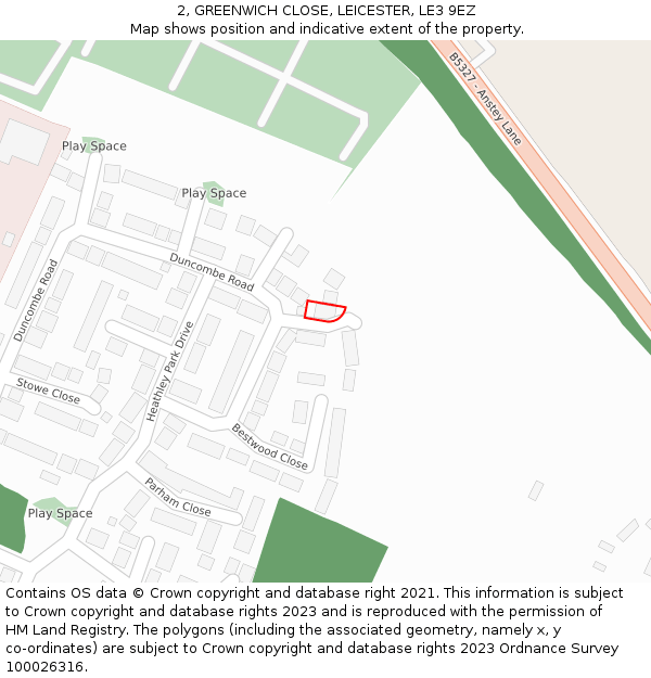 2, GREENWICH CLOSE, LEICESTER, LE3 9EZ: Location map and indicative extent of plot