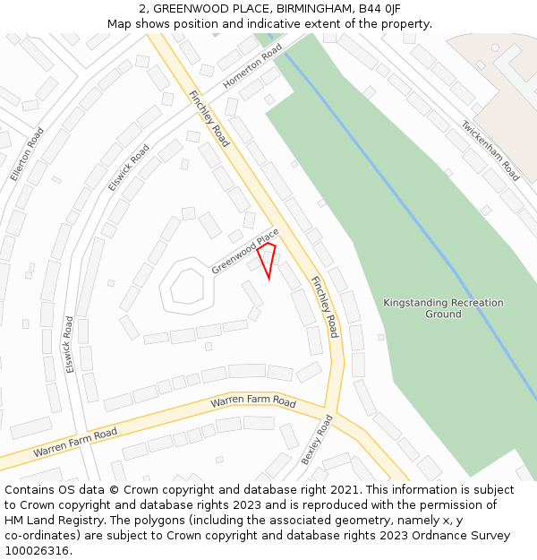 2, GREENWOOD PLACE, BIRMINGHAM, B44 0JF: Location map and indicative extent of plot