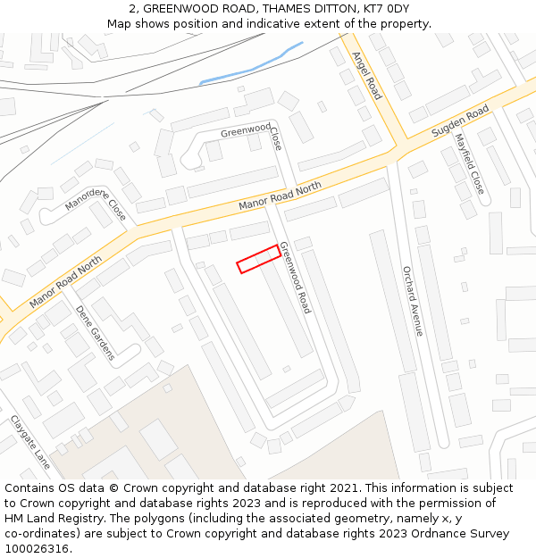 2, GREENWOOD ROAD, THAMES DITTON, KT7 0DY: Location map and indicative extent of plot