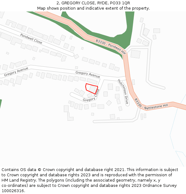 2, GREGORY CLOSE, RYDE, PO33 1QR: Location map and indicative extent of plot