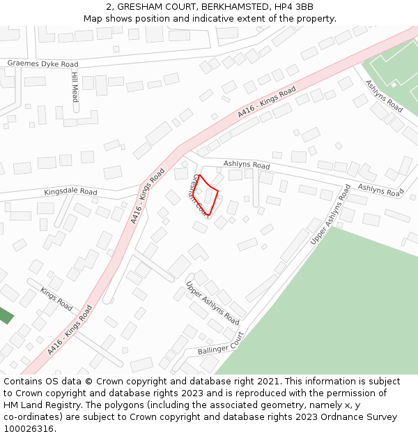 2, GRESHAM COURT, BERKHAMSTED, HP4 3BB: Location map and indicative extent of plot