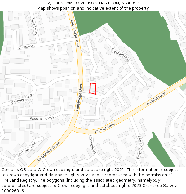 2, GRESHAM DRIVE, NORTHAMPTON, NN4 9SB: Location map and indicative extent of plot