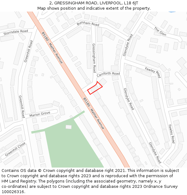 2, GRESSINGHAM ROAD, LIVERPOOL, L18 6JT: Location map and indicative extent of plot