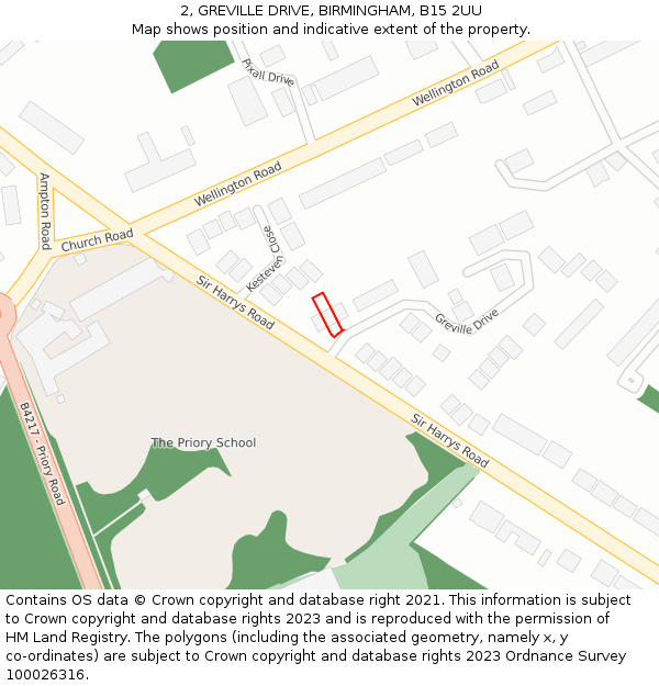 2, GREVILLE DRIVE, BIRMINGHAM, B15 2UU: Location map and indicative extent of plot