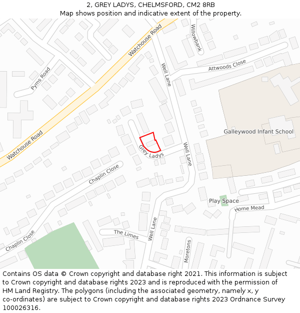 2, GREY LADYS, CHELMSFORD, CM2 8RB: Location map and indicative extent of plot