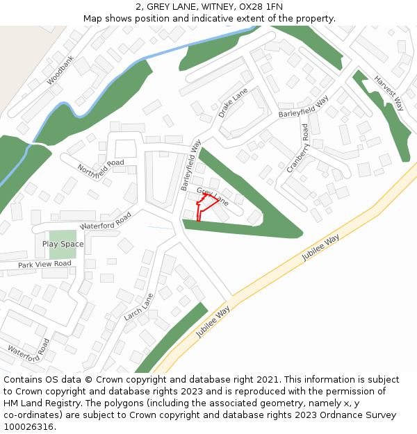 2, GREY LANE, WITNEY, OX28 1FN: Location map and indicative extent of plot