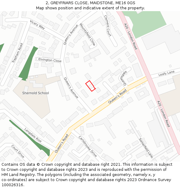 2, GREYFRIARS CLOSE, MAIDSTONE, ME16 0GS: Location map and indicative extent of plot