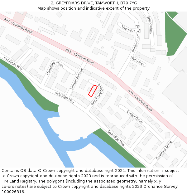 2, GREYFRIARS DRIVE, TAMWORTH, B79 7YG: Location map and indicative extent of plot